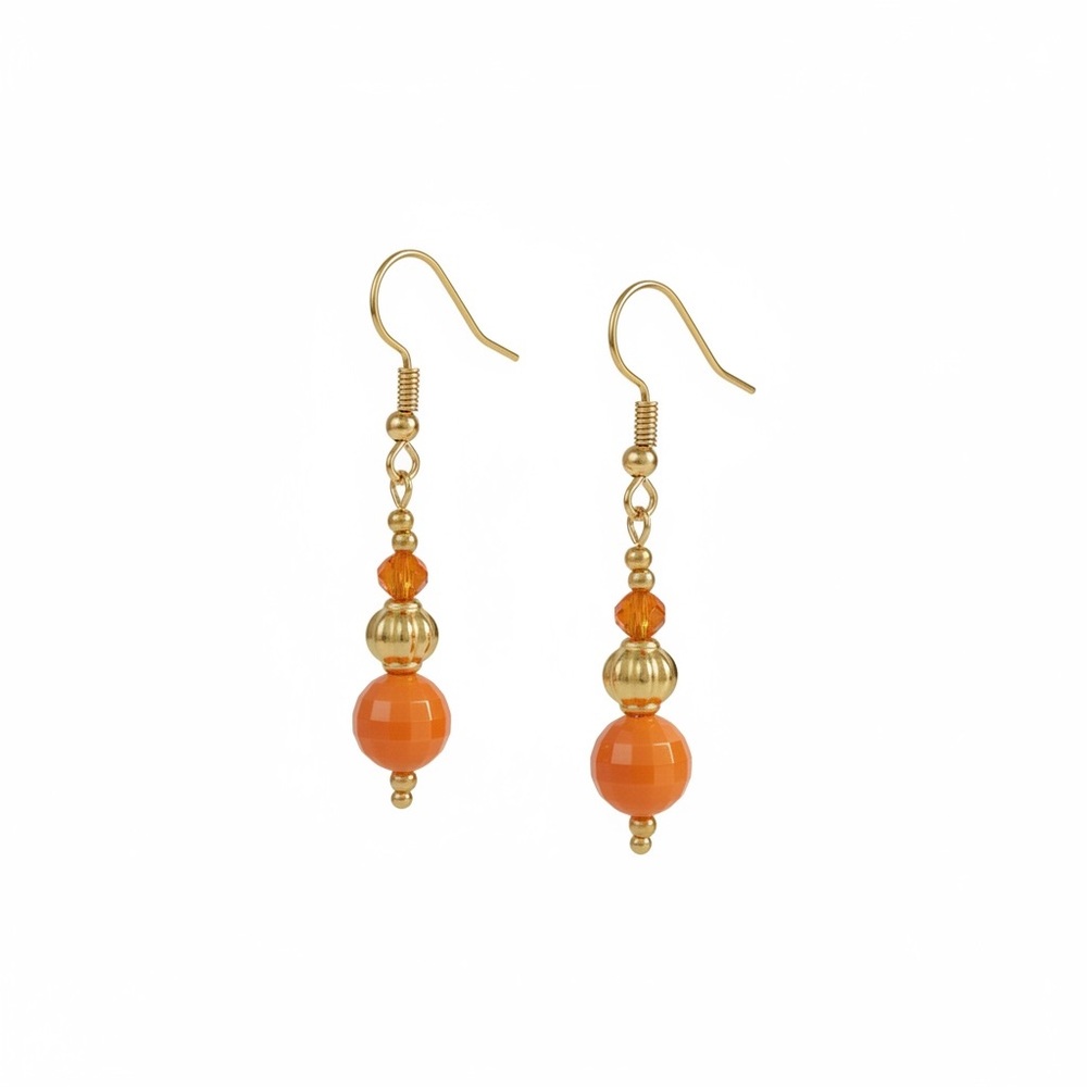Chic Gold and Orange Beaded Earrings